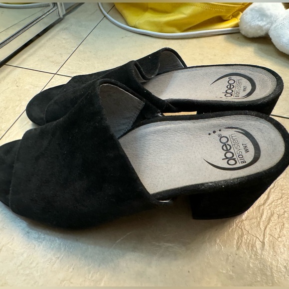 Black faux Suede block heel Abeo Arch Support 7 - Picture 2 of 4